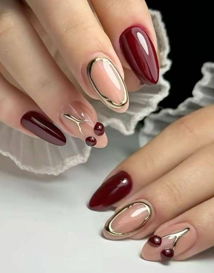inspirasi nail art nuansa burgundy