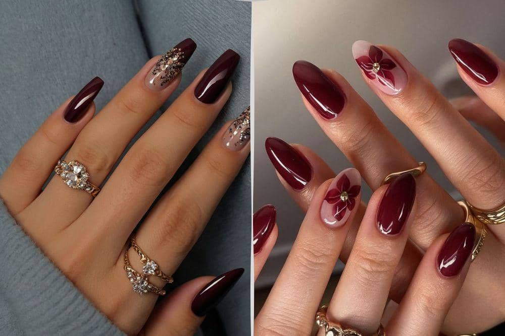 inspirasi nail art nuansa burgundy