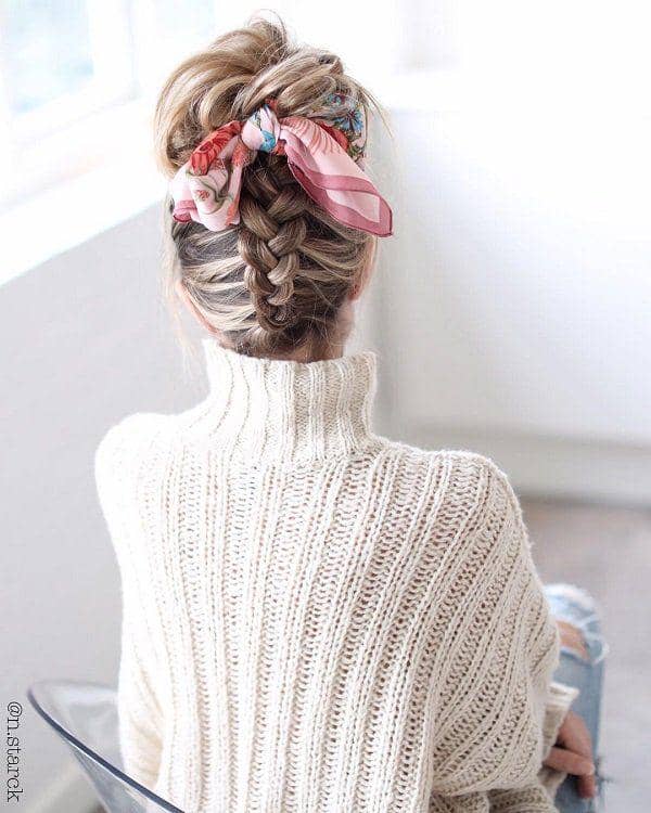 inspirasi kepang rambut dengan scarf