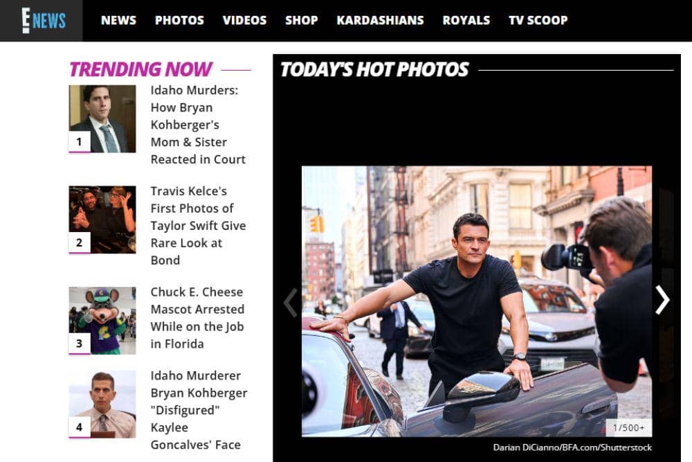 Tangkapan layar dari halaman utama E! Online (Situs eonline.com)