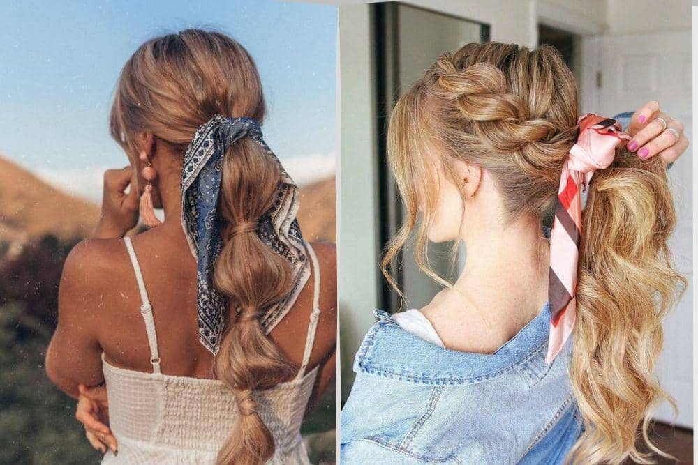 ide styling rambut ponytail dengan scarf