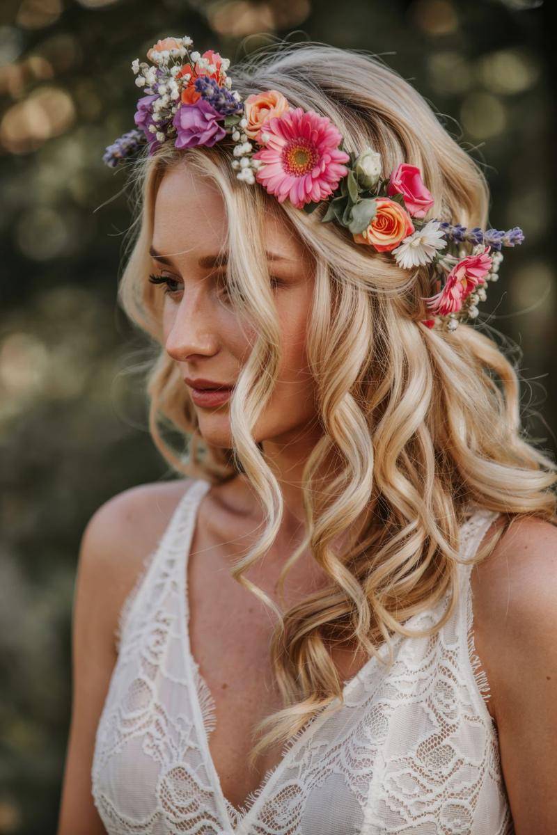 ide styling rambut panjang dengan flower crown