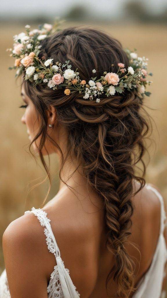 ide styling rambut panjang dengan flower crown