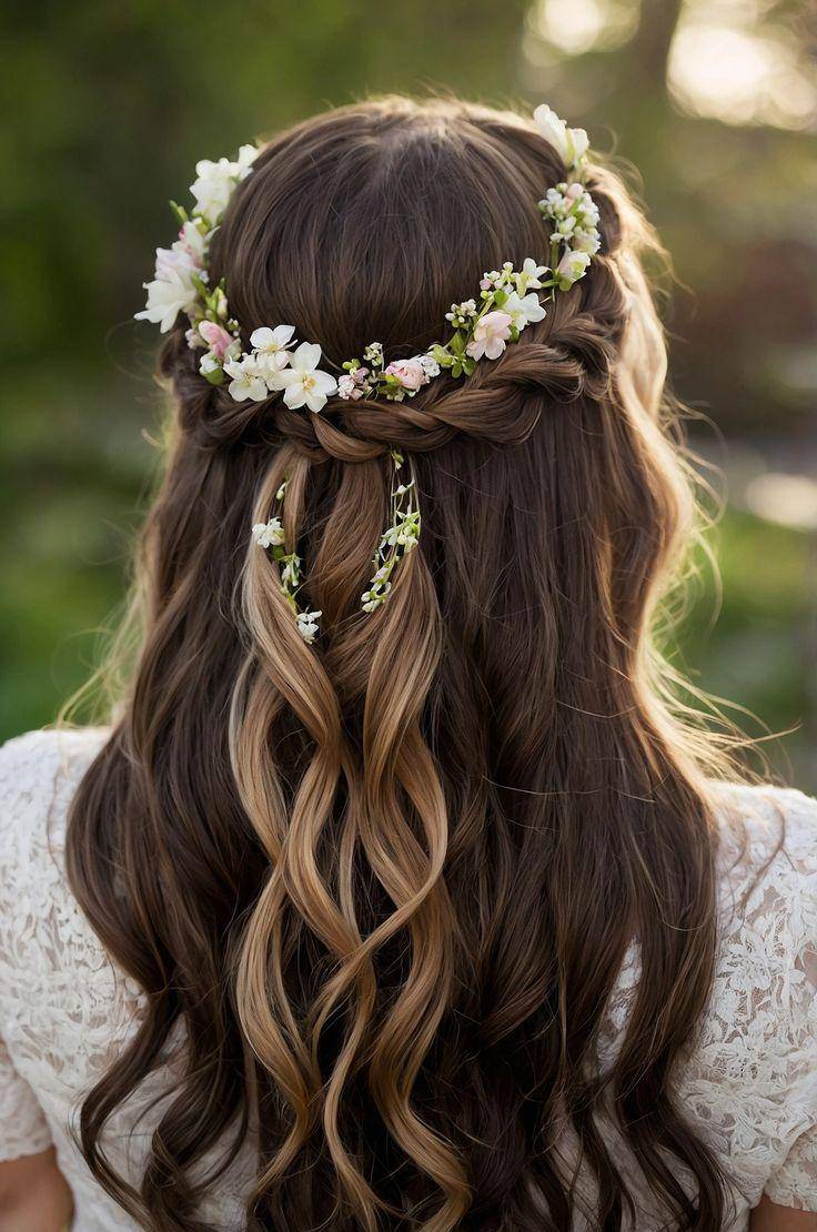 ide styling rambut panjang dengan flower crown