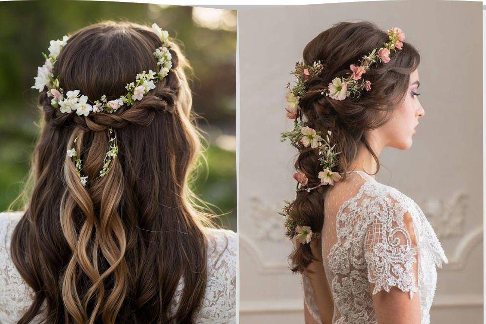 ide styling rambut panjang dengan flower crown