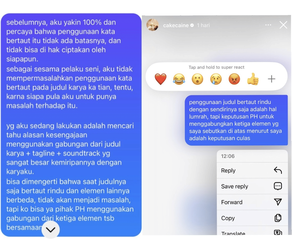 tangkapan layar Story Instagram Nadin Amizah (instagram.com/cakecaine)