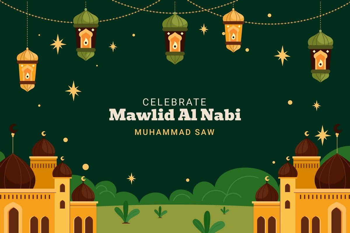 Kartu Maulid Nabi Muhammad Nuansa hijau tua