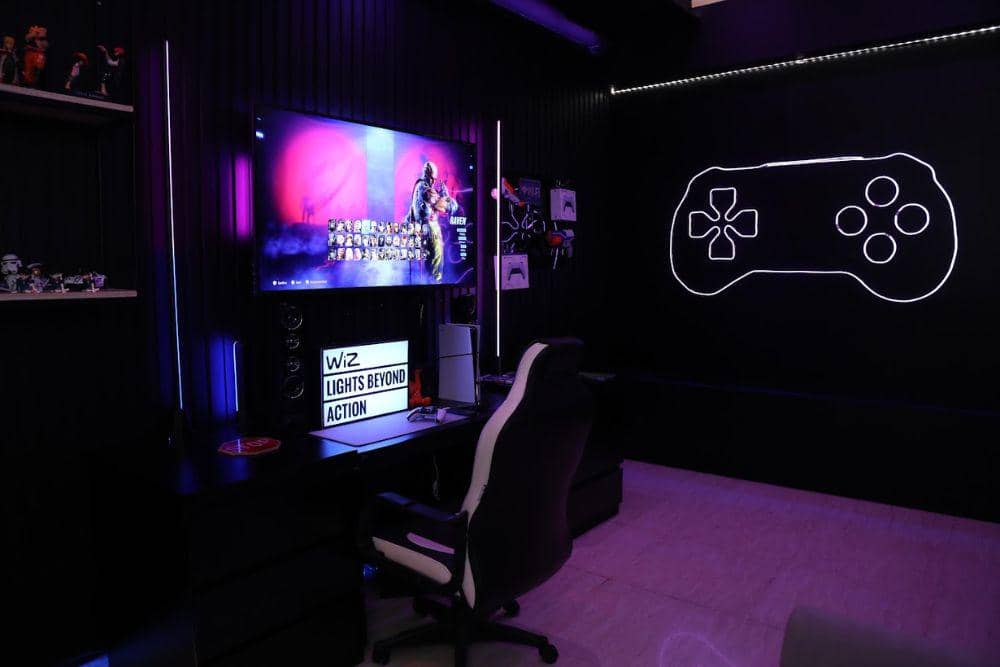 Ilustrasi ruang gaming yang menggunakan WiZ TV Sync Lights. (Dok. Signify)