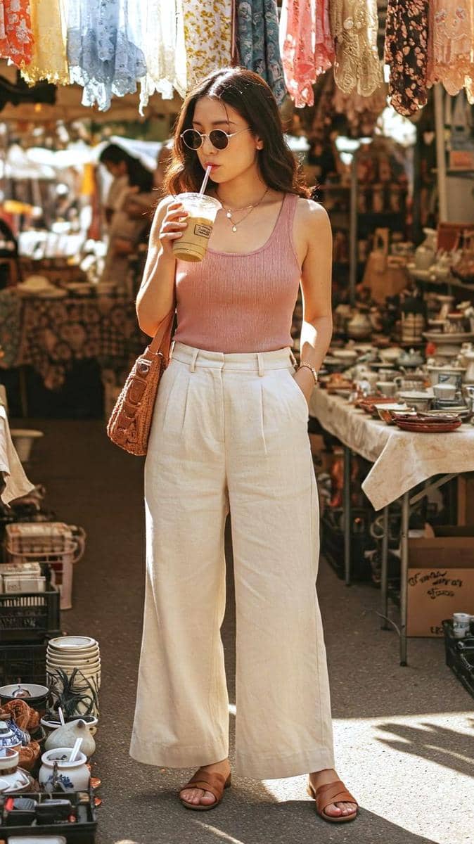 Baju Dusty Pink dan Celana Putih