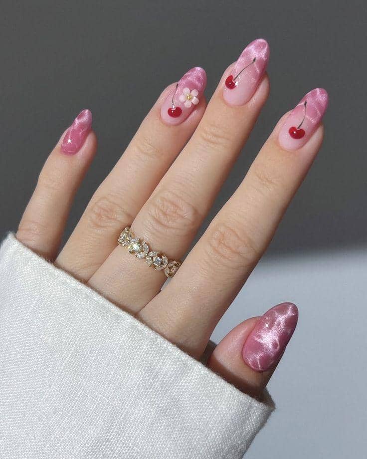 inspirasi nail art warna pink