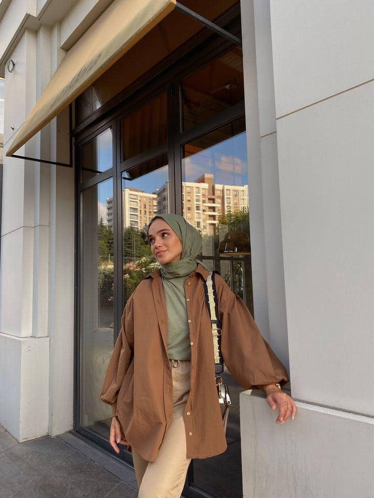 hijab hijau army dan coklat susu