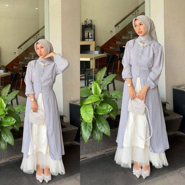 styling hijab warna abu-abu