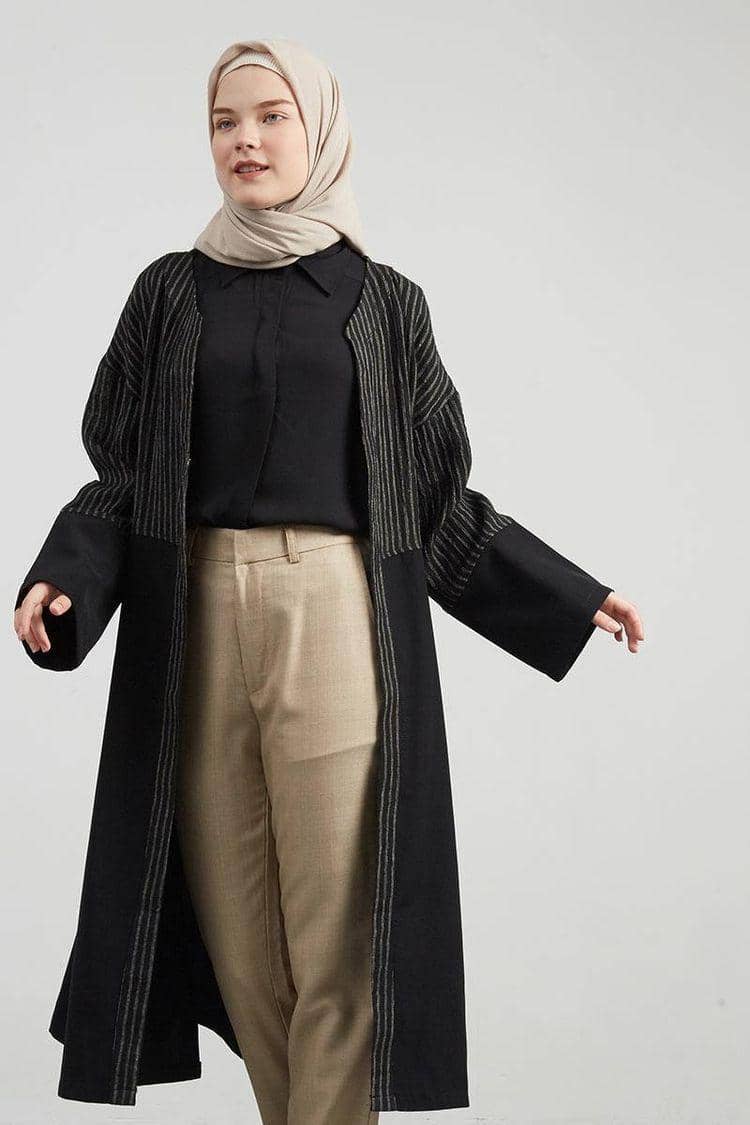 Side-tie long vest lurik untuk outer