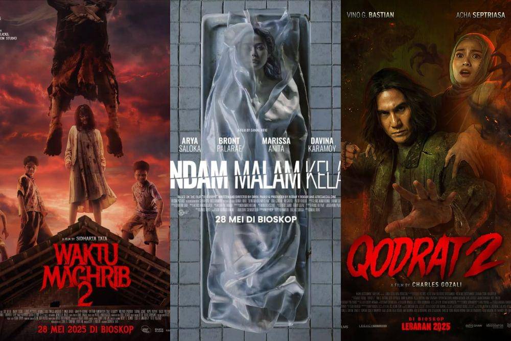 Poster resmi dari film Waktu Maghrib 2, Dendam Malam Kelam, dan Qodrat 2. (instagram.com/waktumaghrib2 | dendammalamkelam | magma.ent)