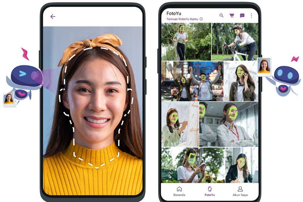 Fitur RoboYu pada aplikasi FotoYu yang mampu menemukan foto dengan teknologi pengenalan wajah. (Dok. PT Super Giga Generasi via Google Play)