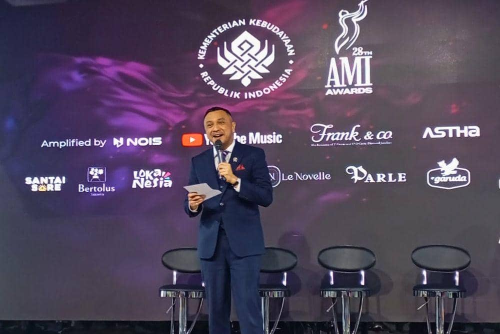 Wakil Menteri Kebudayaan, Giring Ganesha, di konferensi pers Malam Puncak 28 Tahun AMI Awards pada Kamis (13/11/2025). (Dok. POPBELA.com/Evelyn Anggraini)