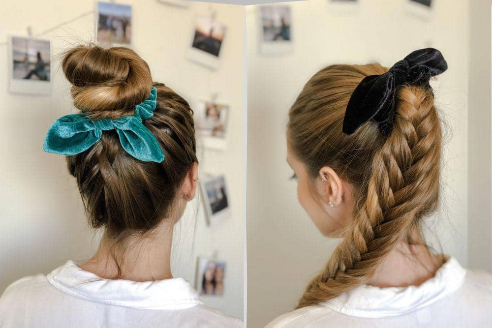 variasi gaya rambut dengan velvet scrunchie