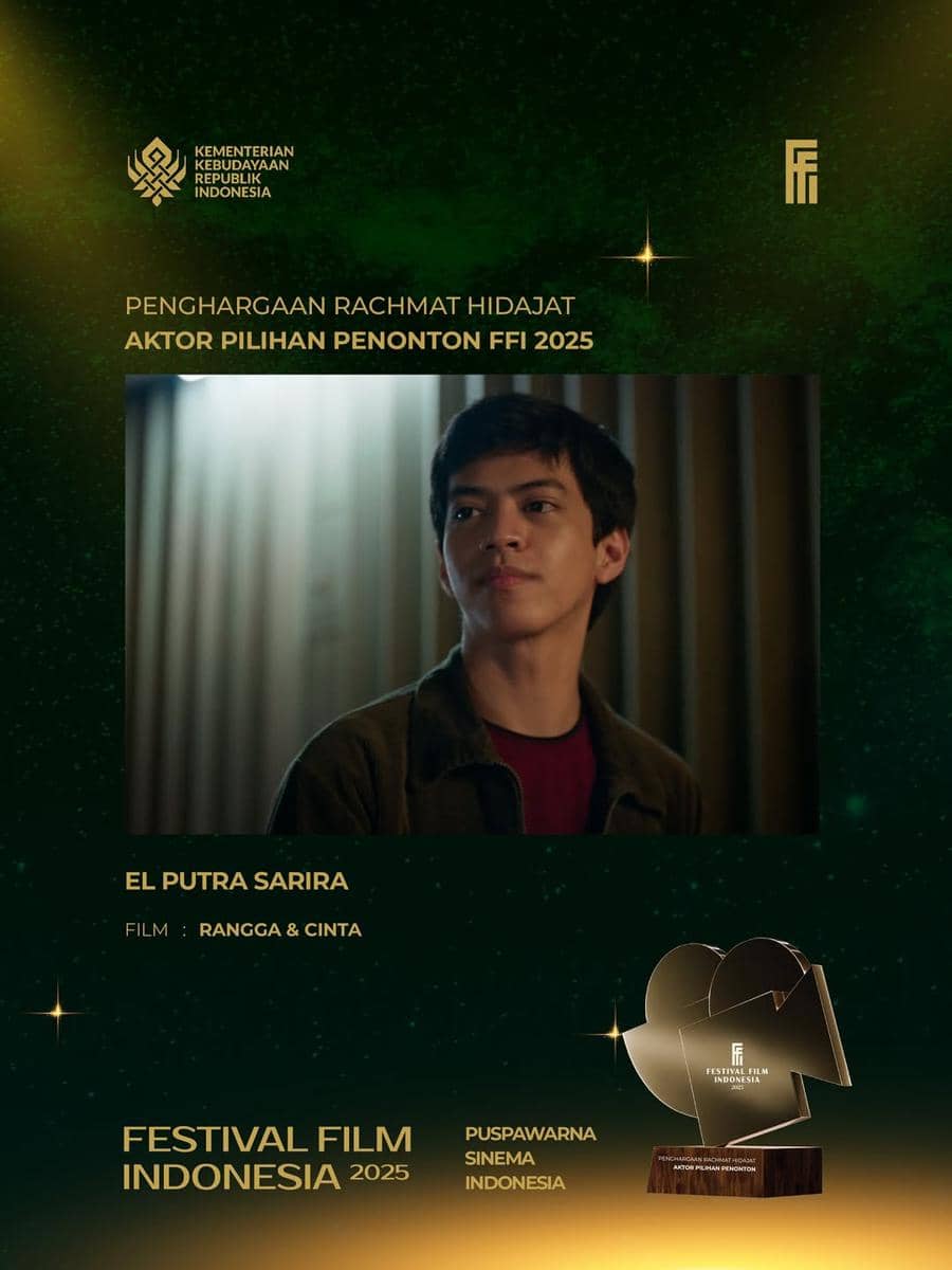 Penghargaan Rachmat Hidajat Aktor Pilihan Penonton FFI 2025 diberikan kepada El Putra Sarira untuk film Rangga & Cinta.