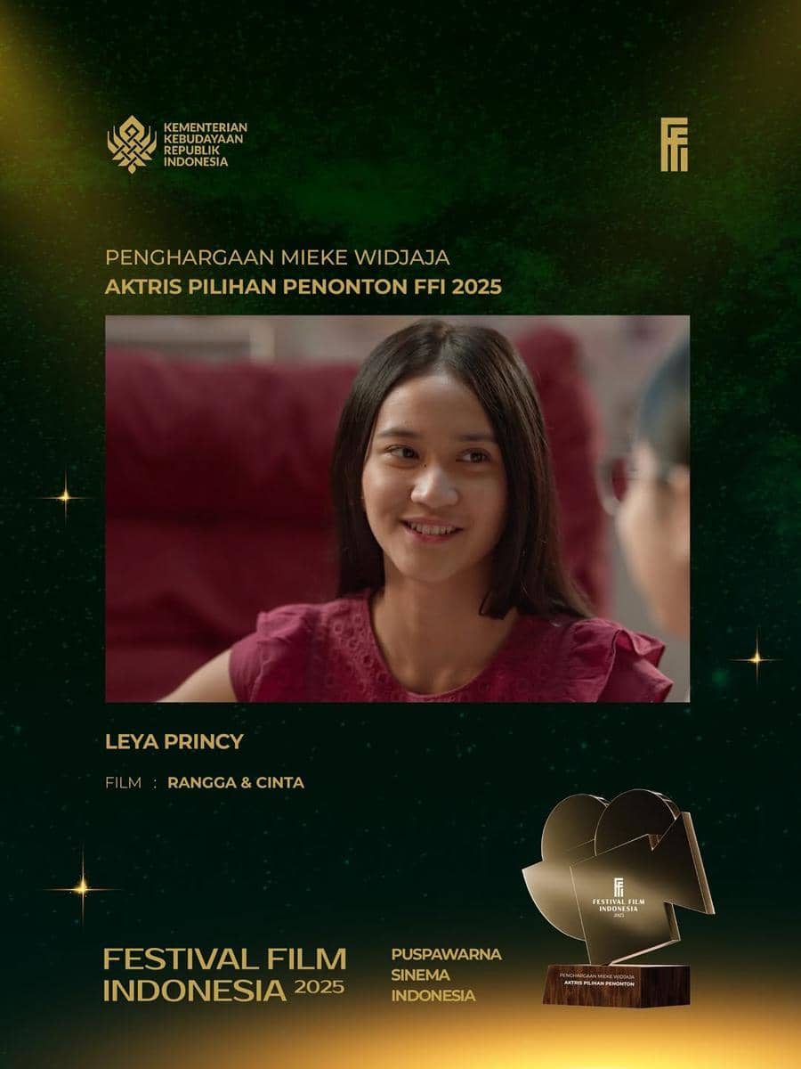 Penghargaan Mieke Widjaja Aktris Pilihan Penonton FFI 2025 diberikan kepada Leya Princy untuk film Rangga & Cinta.