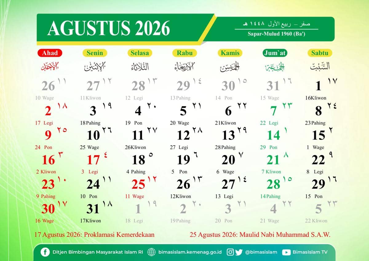 Kalender 2026 Agustus