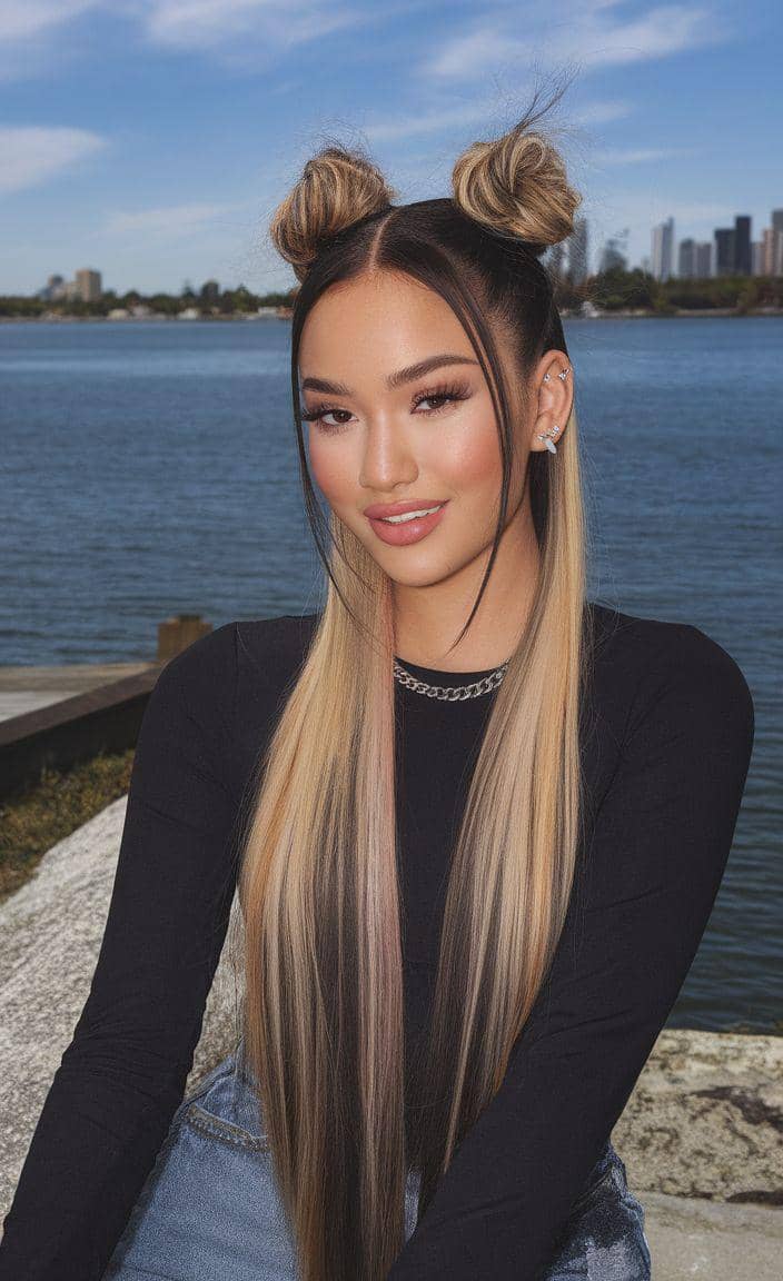 variasi double bun hairstyle