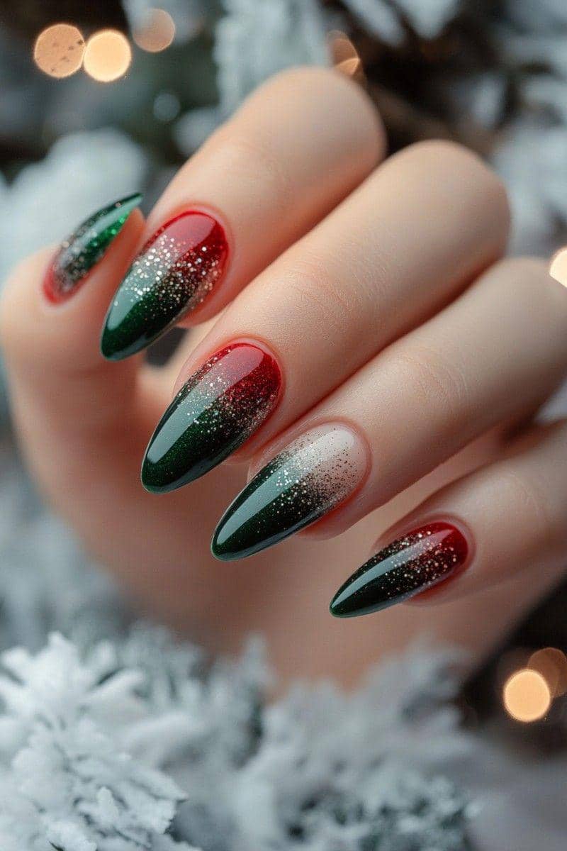 inspirasi nail art nuansa merah dan hijau