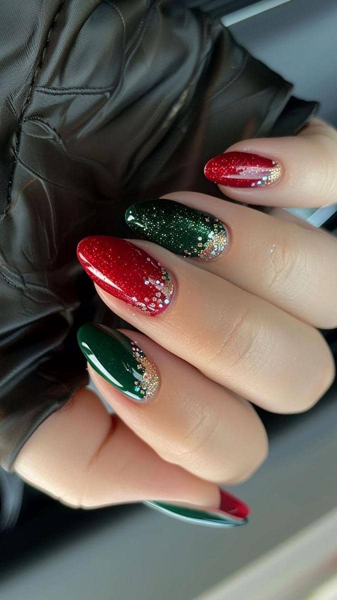 inspirasi nail art nuansa merah dan hijau
