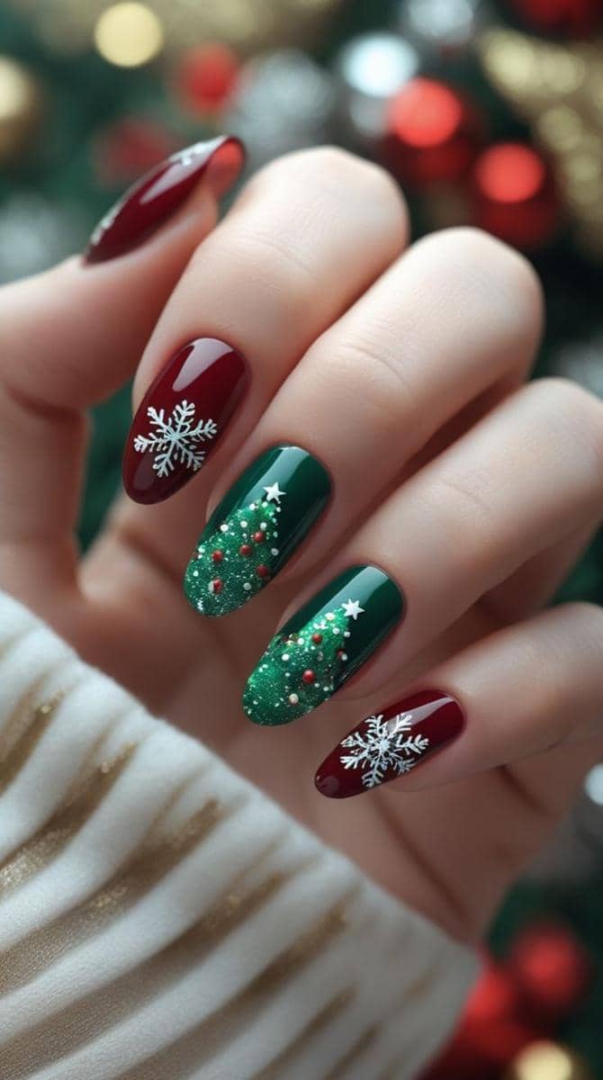 inspirasi nail art nuansa merah dan hijau