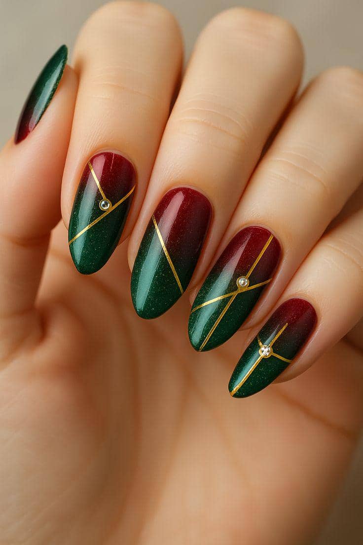 inspirasi nail art nuansa merah dan hijau