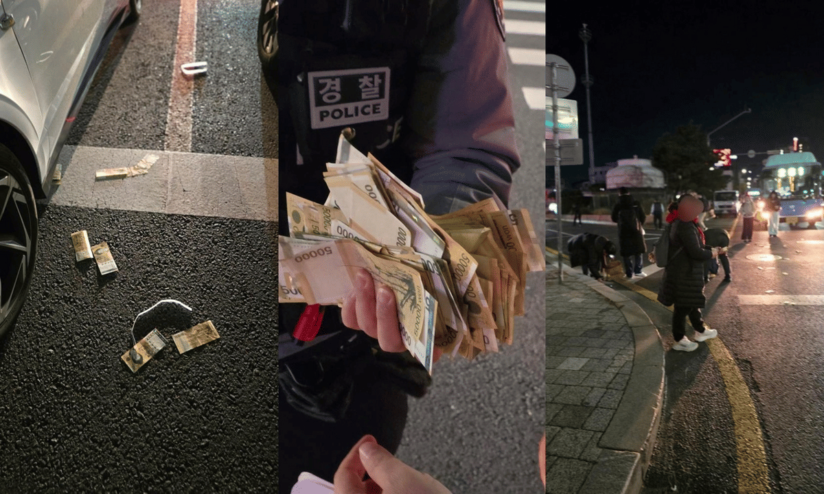 Uang berserakan ditemukan di jalanan Seoul