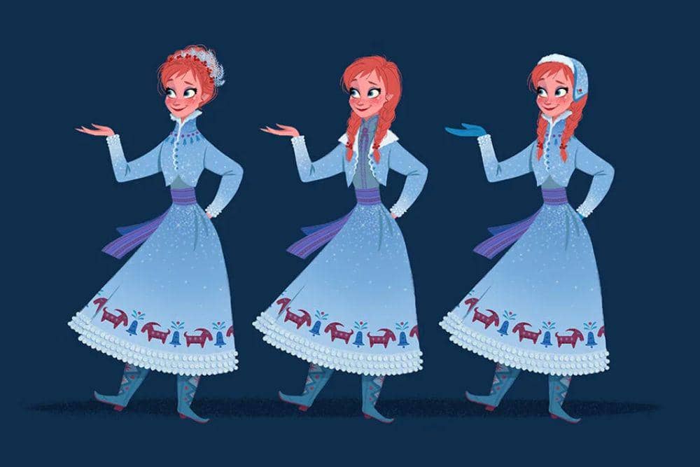 Desain kostum untuk Anna di Olaf’s Frozen Adventure, karya Griselda Sastrawinata.