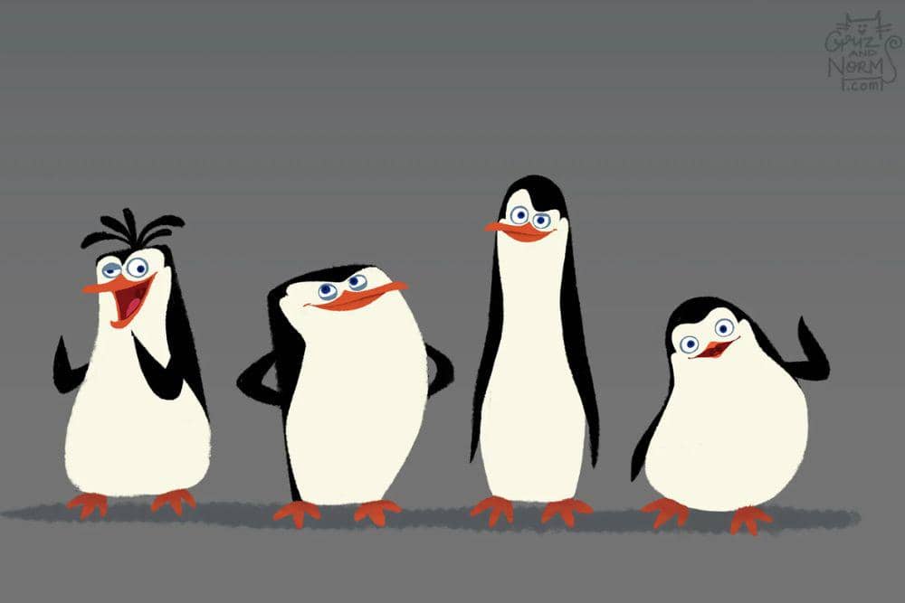 Rico, Skipper, Kowalski, dan Private dari Penguins of Madagascar, karya Griselda Sastrawinata.