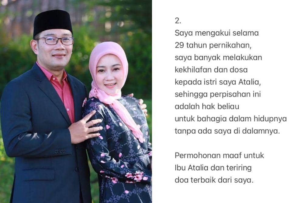 Isi Pesan Permintaan Maaf Ridwan Kamil Untuk Keluarga