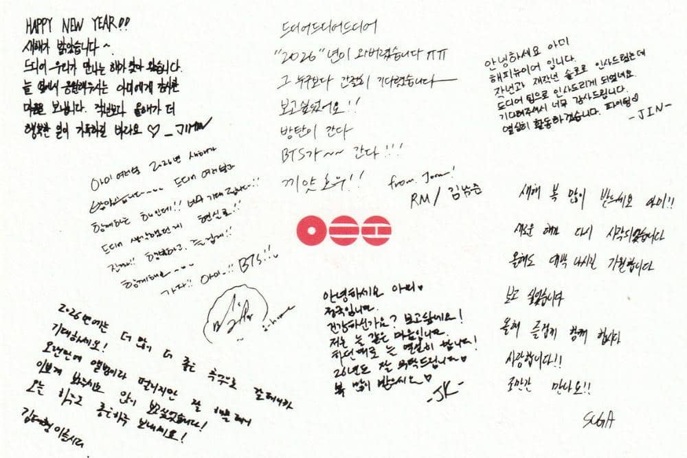 Surat ucapan tahun baru yang ditulis BTS untuk ARMY.