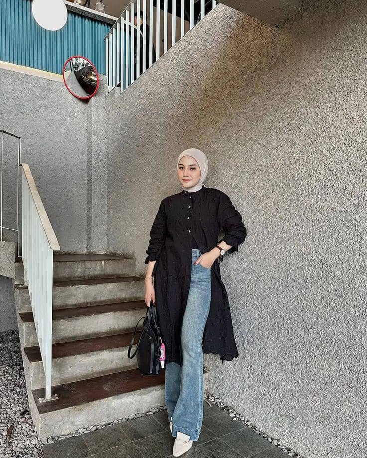 OOTD celana jeans cutbray hijab