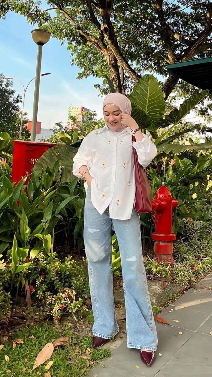 OOTD celana jeans cutbray hijab