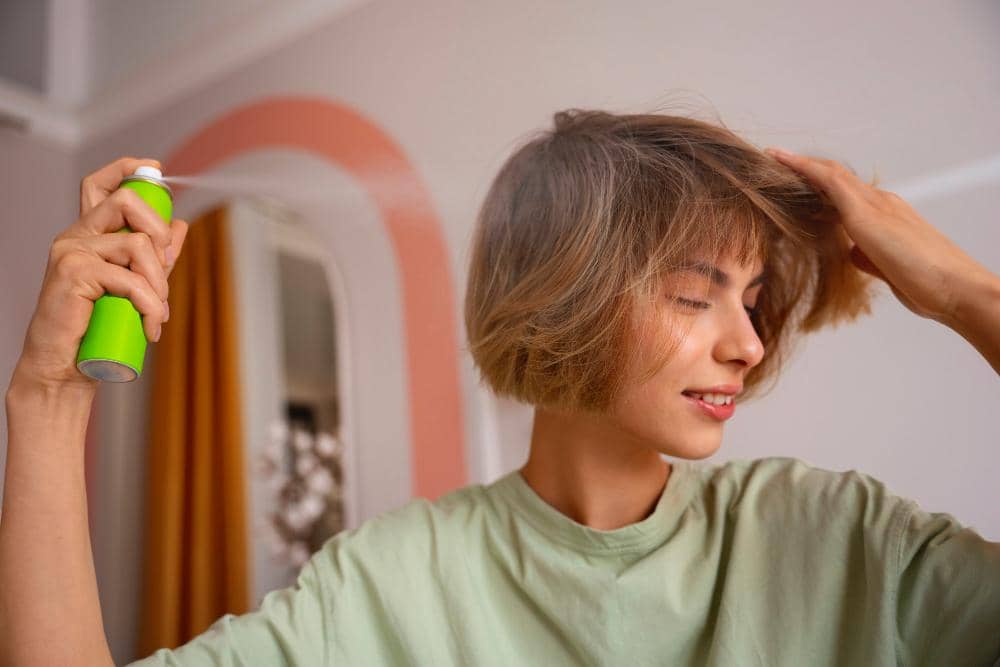 ilustrasi menggunakan dry shampoo