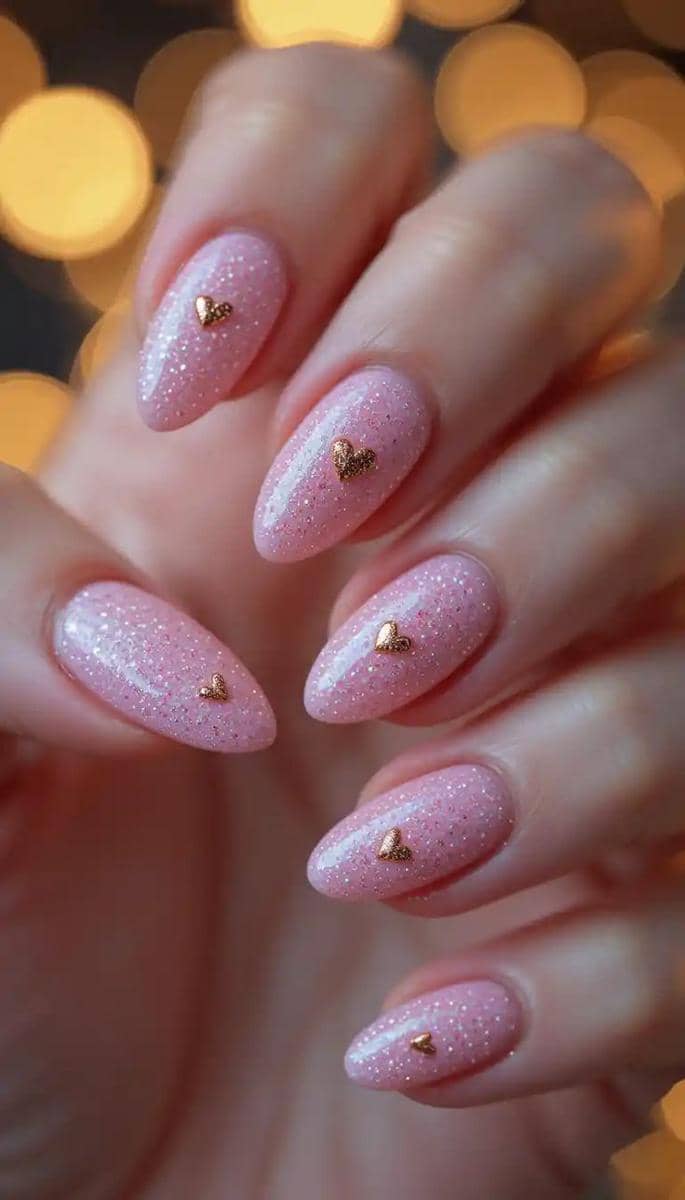 inspirasi nail art valentine soft glam dengan sentuhan glitter 