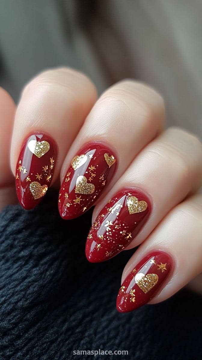 inspirasi nail art valentine soft glam dengan sentuhan glitter 