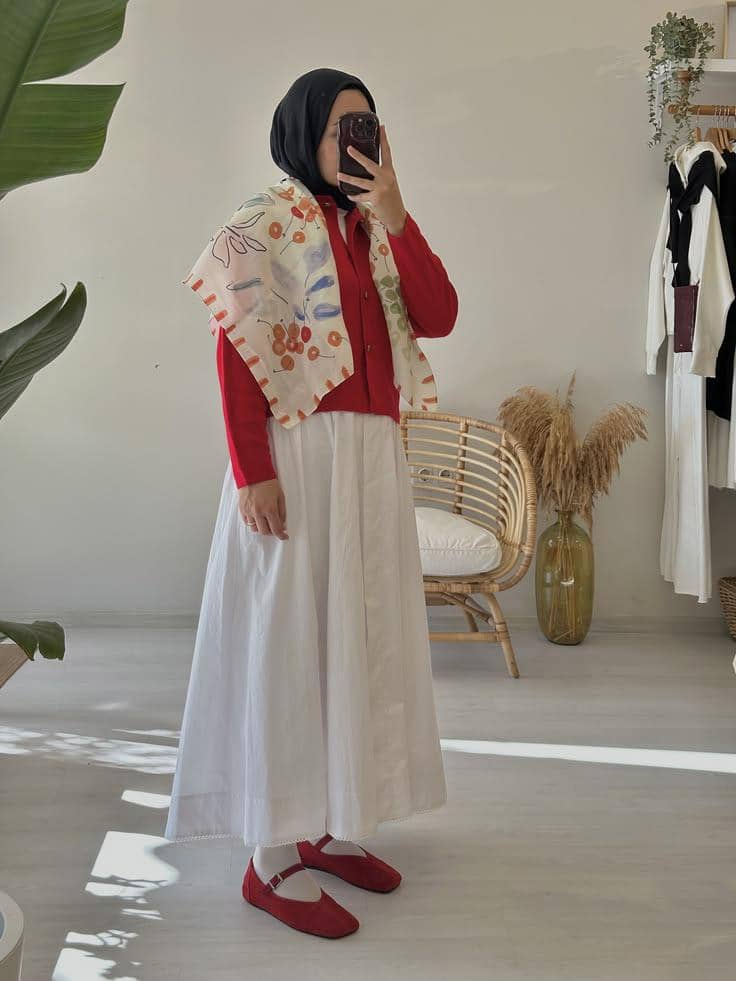 Rok, Cardigan, dan Syal