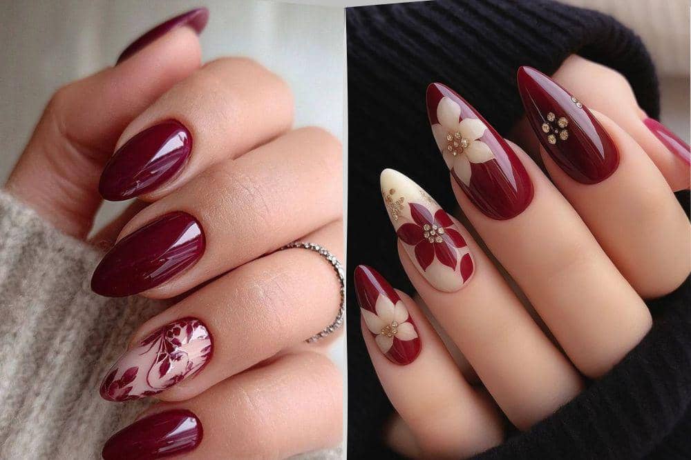 7 Inspirasi Maroon Floral Nail Art yang Feminin dan Classy