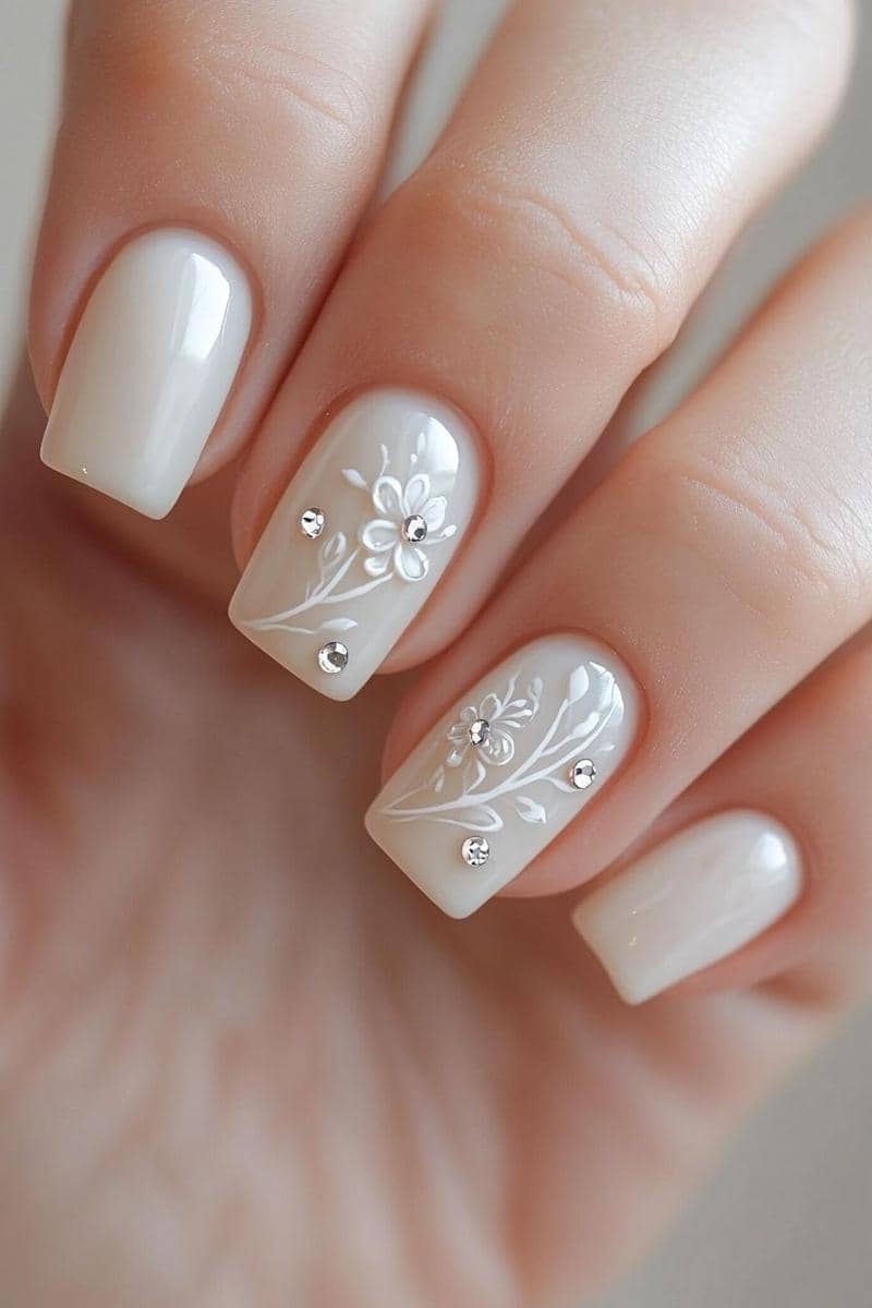 inspirasi nail art nuansa white floral