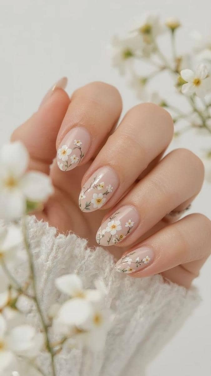 inspirasi nail art nuansa white floral