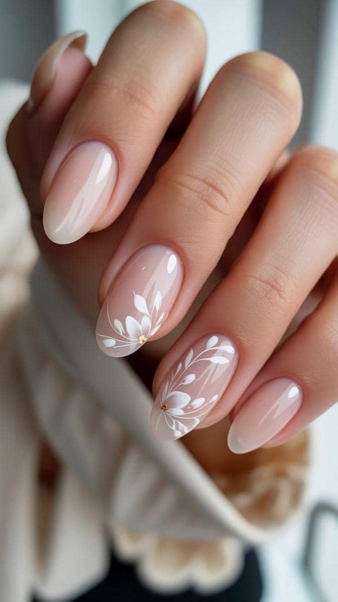inspirasi nail art nuansa white floral