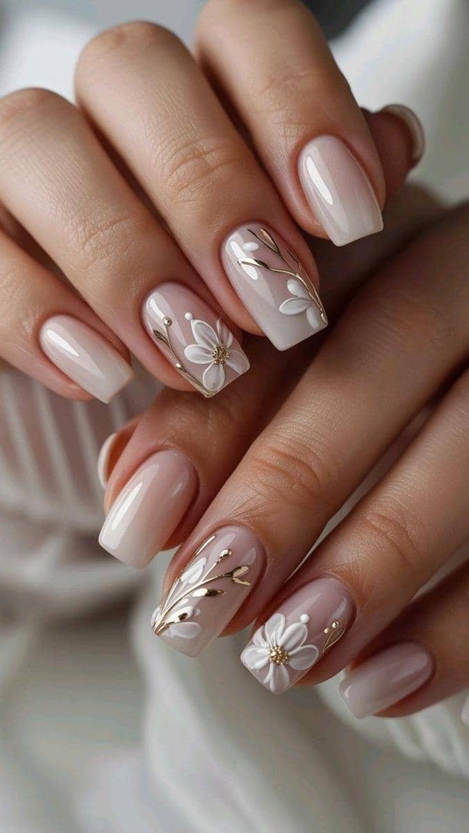 inspirasi nail art nuansa white floral