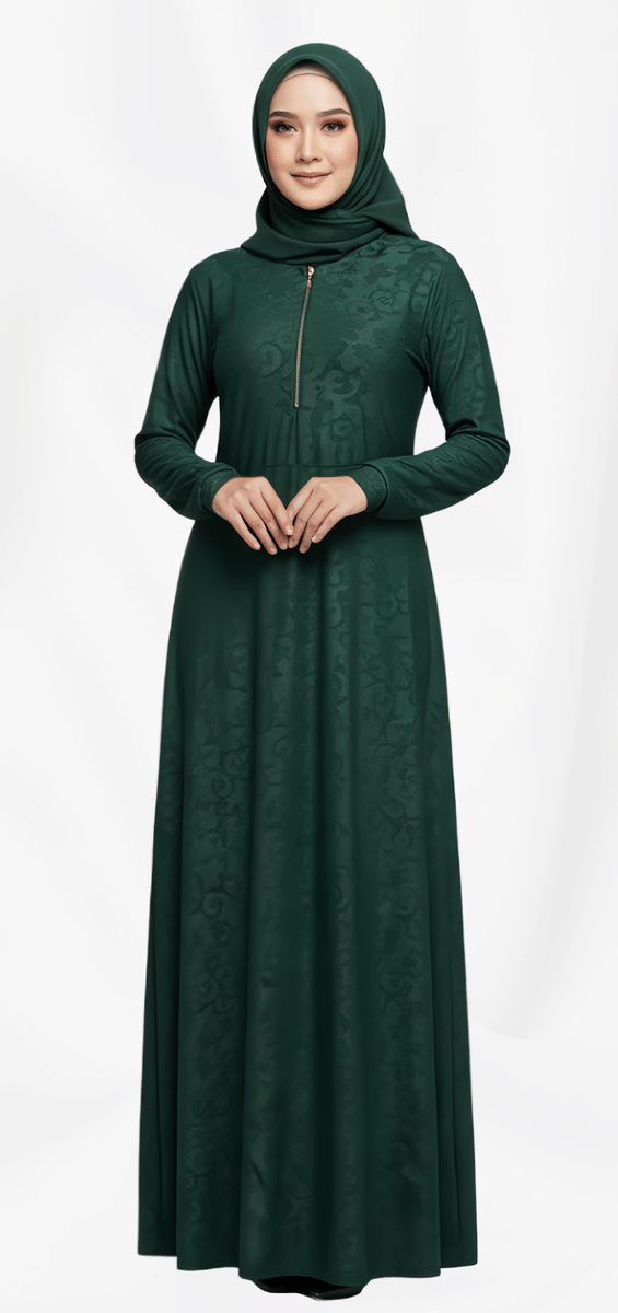 Gamis Hijau Botol dan Jilbab Hijau Botol