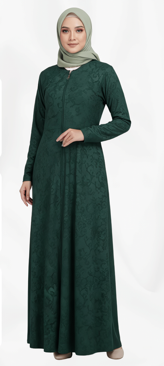 Gamis Hijau Botol dan Jilbab Sage