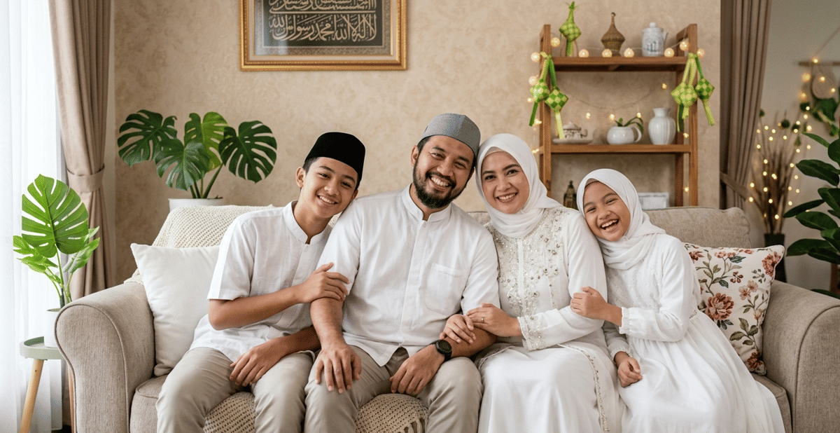 pose foto keluarga 4 orang untuk Lebaran