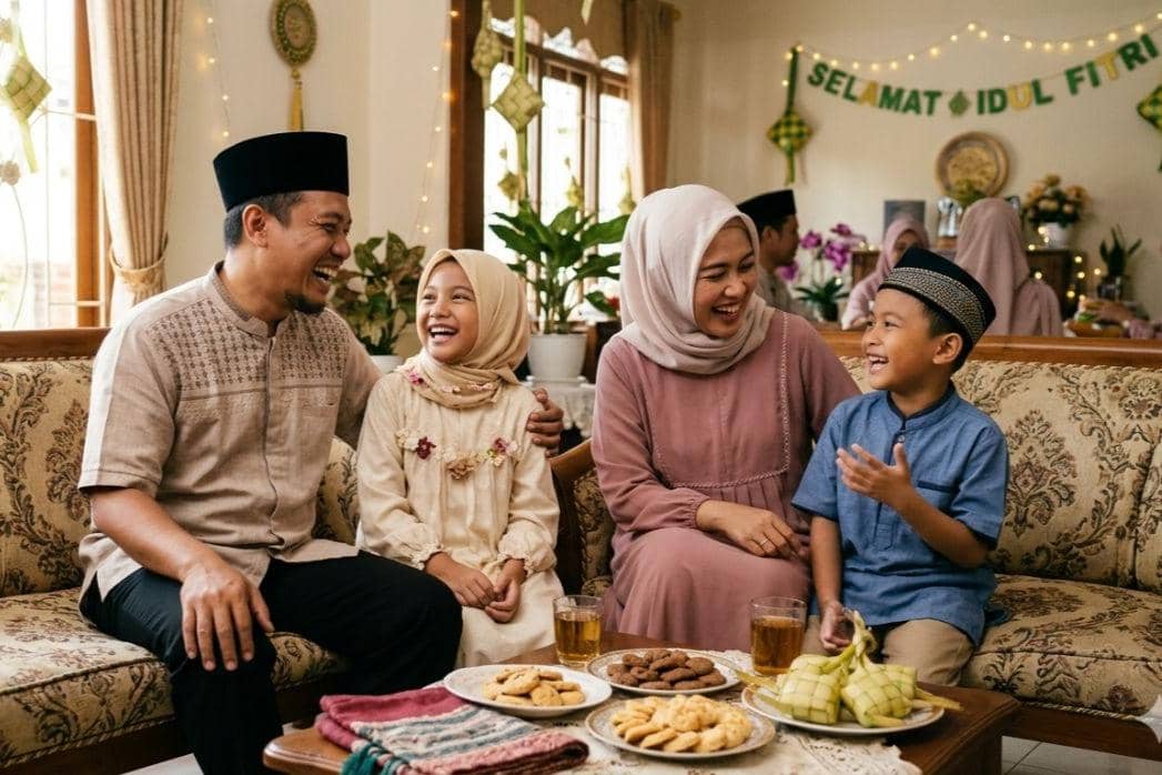 pose foto keluarga 4 orang untuk Lebaran