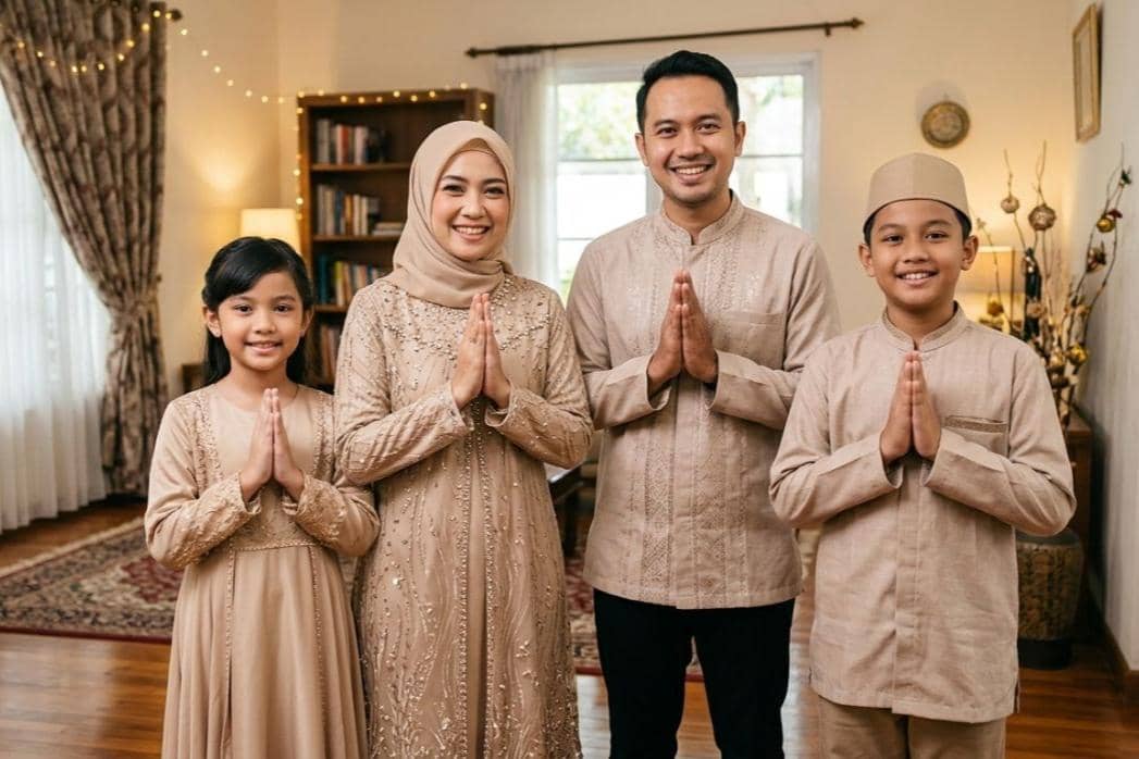 pose foto keluarga 4 orang untuk Lebaran